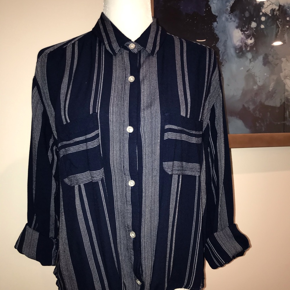 SO Authentic Blue Top With White Stripes.
